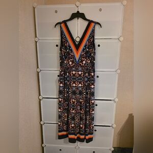 Vince Camuto Jumpsuit Multicolor Double V Neck Sleeveless Pockets Crop SZ: 8